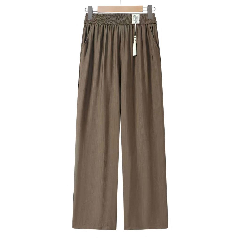 Mid-Rise Elastic Waist Straight-Leg Casual Pants for Mature Women