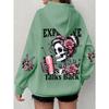Popular Extended Hoodie with Long Sleeves Featuring a Skull And Letter Print, Casual Oversized Sweatshirt
