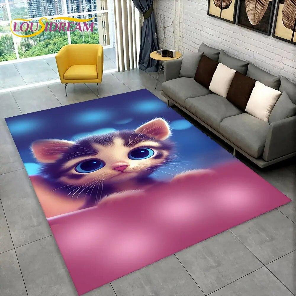 3D Cartoon Cute Cat Area Rug Large,Carpet Rug for Living Room Bedroom Sofa Doormat Kitchen Decoration,Child Non-slip Floor Mat