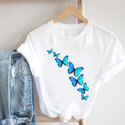 Europäische Größe Freizeit Schmetterling Kleidung Floral 90er Kurzarm Damen Kleidung Mode Kleidung T Tee Top T-Shirt Weiblich Druck Grafik T-Shirt
