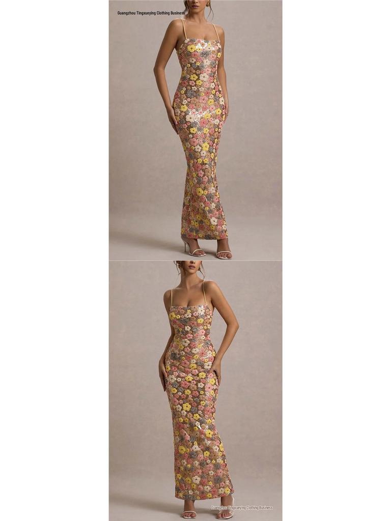 2026 European Spring/Summer Sequin Spaghetti Strap Bodycon Party Dress