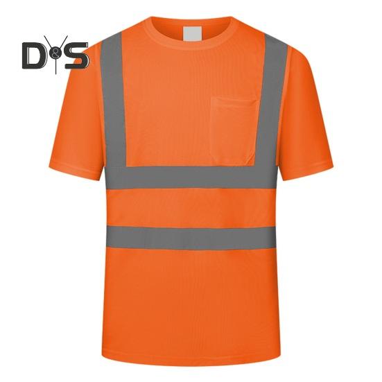 Men Reflective Clothes O-Neck Short Sleeve High Visibility T-Shirt with Mesh Panels Industrial Workwear