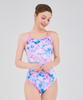 Laelliseupocheu [Rsla417 Mlt] Perfume Foil Double Strap X-Back Swimsuit Multi