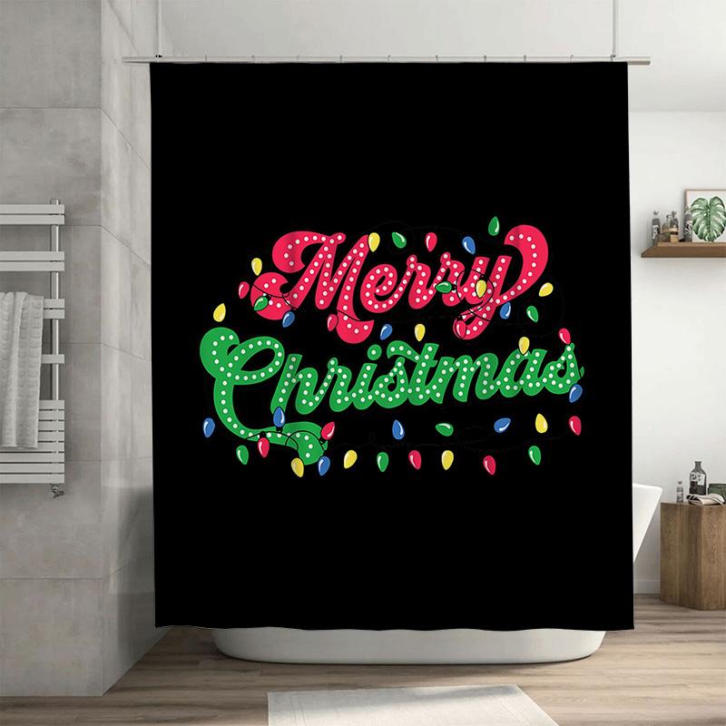 

GAEWaterproof Christmas Shower Curtain with Merry Christmas Lettering and Colorful Lights, Festive Holiday Bathroom Decor for 90x180cm