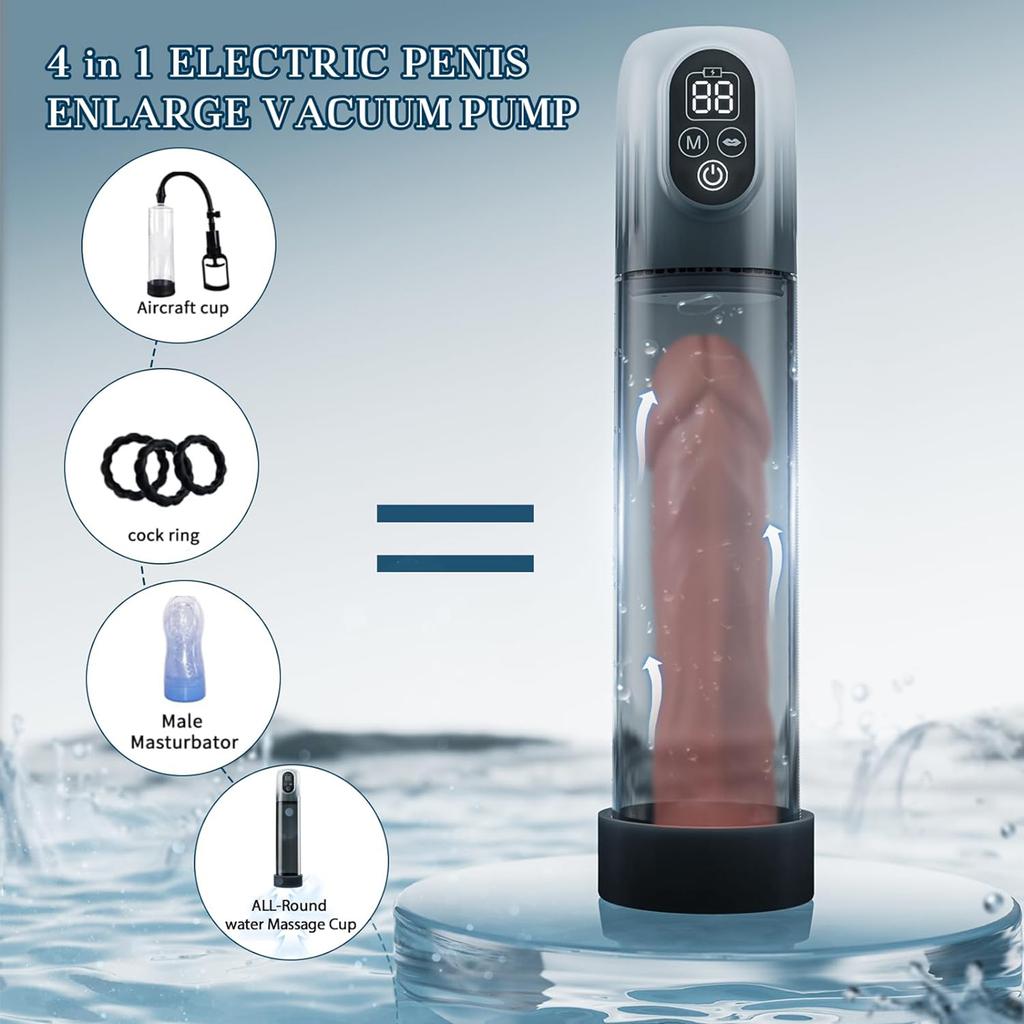 4 In 1 Electric Penis Pump Automatic Male Masturbator with 3 Penis Ring Adult Sex Toys for Men Dick