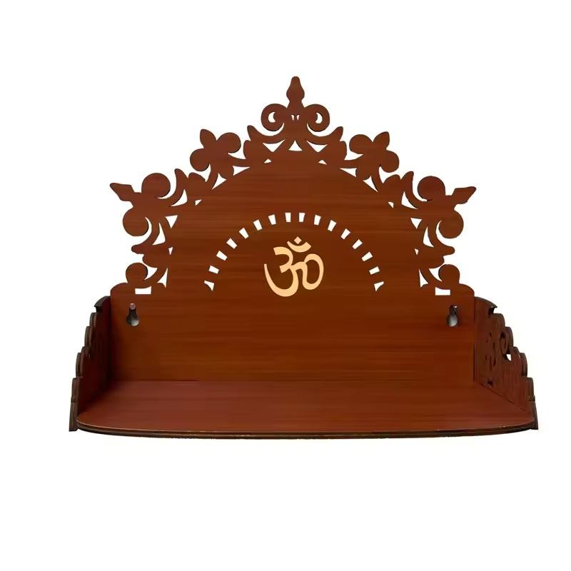 Wooden Wall Mounted Temple Display Rack, Sacred Worship Wall Mounted Display Rack, Modern Home Office Temple Wall Shelf