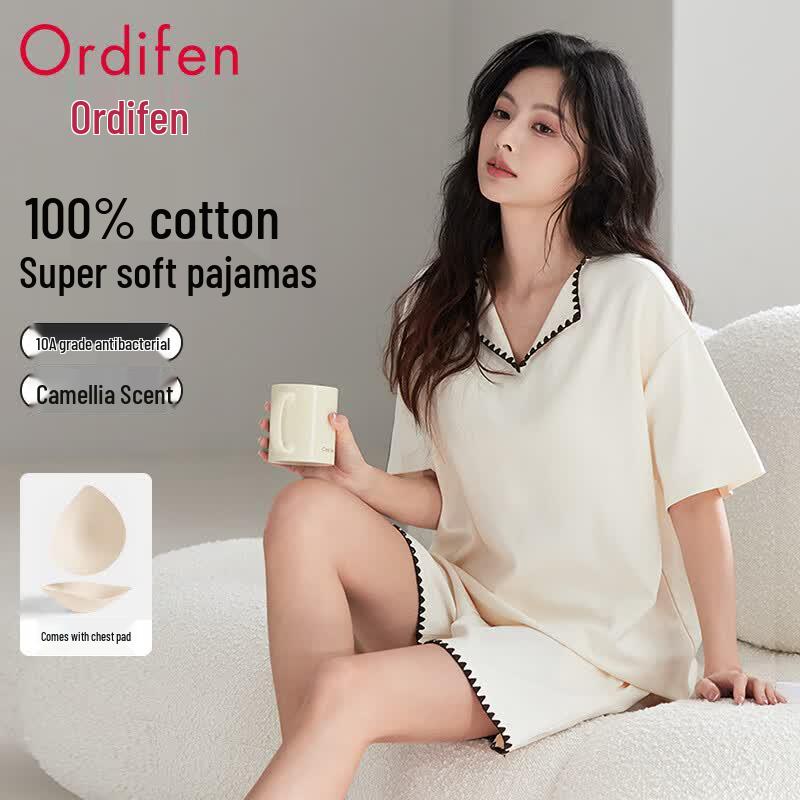 Audifen Women s 100% Cotton Short Pajama Set with Bra Pad L