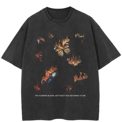 Streetwear drugelių grafikos juodi marškinėliai medvilniniai unisex viršūnės vasariniai marškinėliai trumpomis rankovėmis
