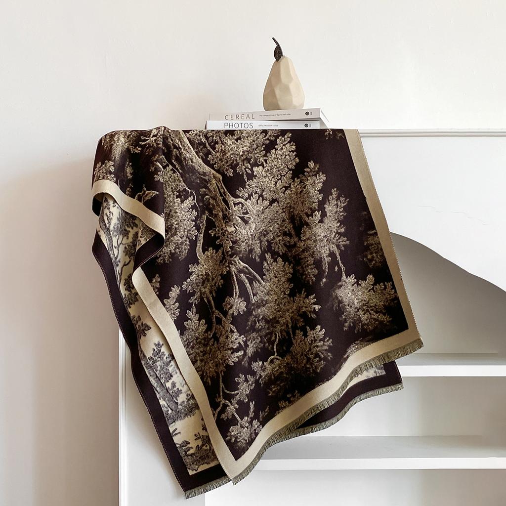 Luxury Brand Cashmere Women Floral Print Scarf Winter Warm Shawl and Wrap Bandana Pashmina Female Foulard Blanket Poncho