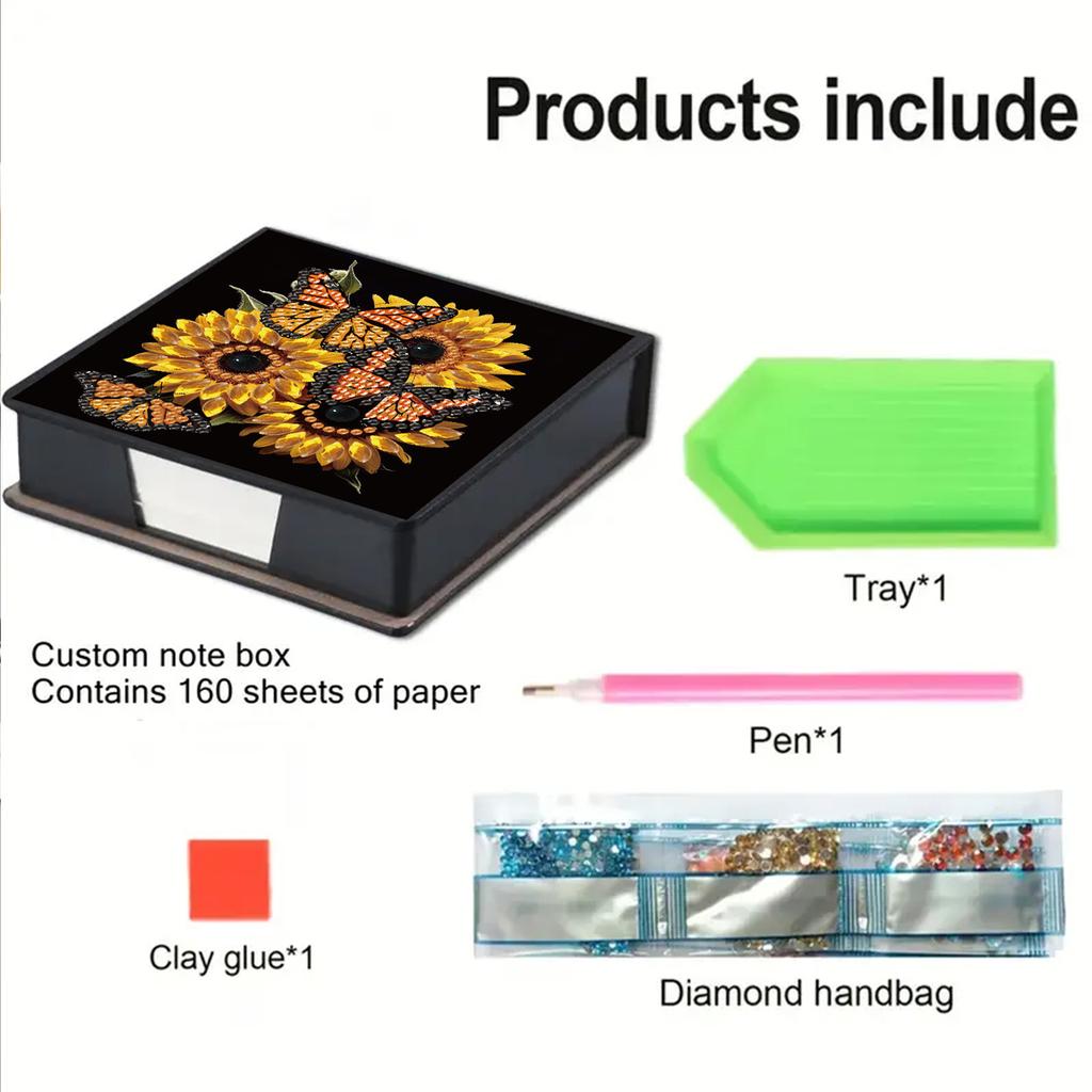 DIY Rhinestones PU Diamond Art Sticky Note Holder with 160 Sheets Paper Crystal Note Box for Living Room Home Office Decoration