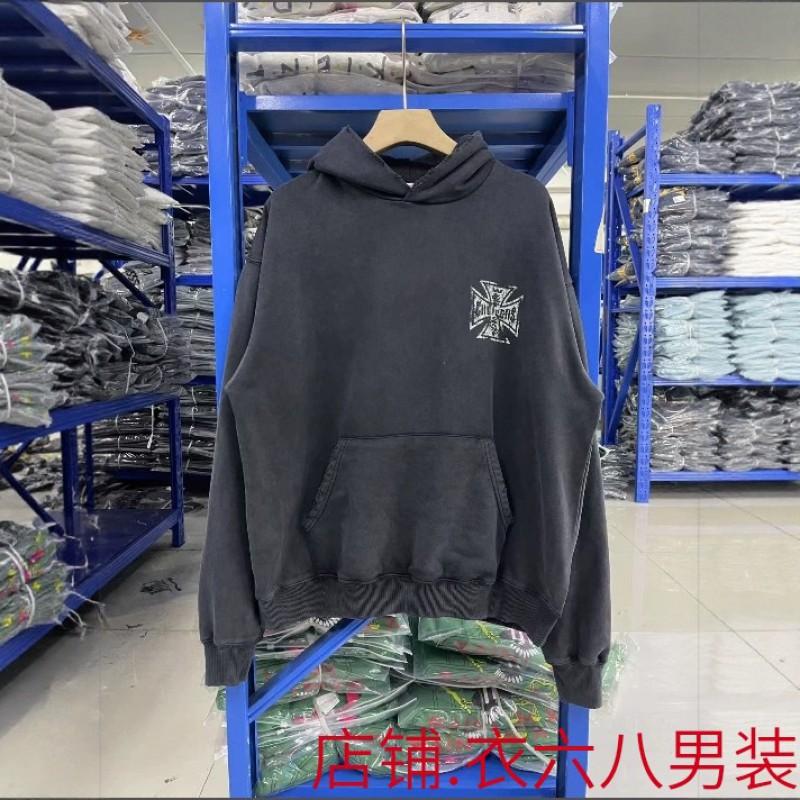 Unisex Oversized Hooded Sweatshirt With Distressed Graphic Print Cotton Fleece Streetwear Style Fall