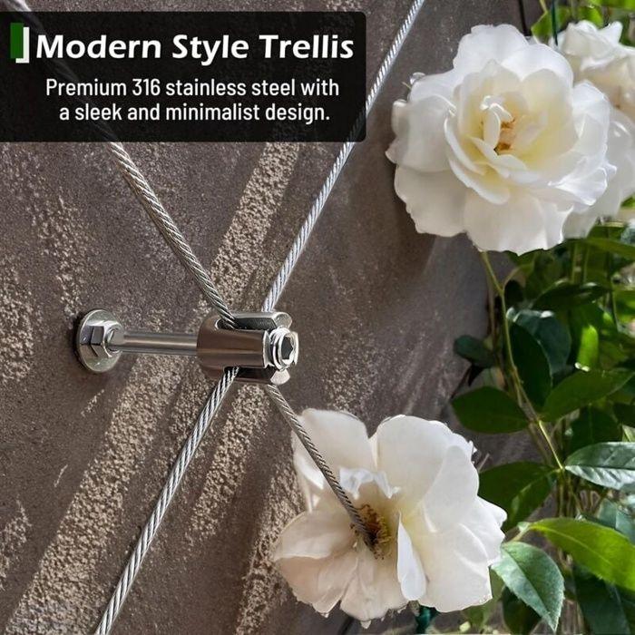 Treillis mural inox extensible 12 m — kit invisible pour plantes grimpantes, forte capacité de charge, gris