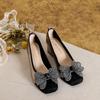 New Shoes for Women Pumps Fashion Silver Bowknot High Heels Shoes Girl Square Toe Party Bling Dress Shoes
