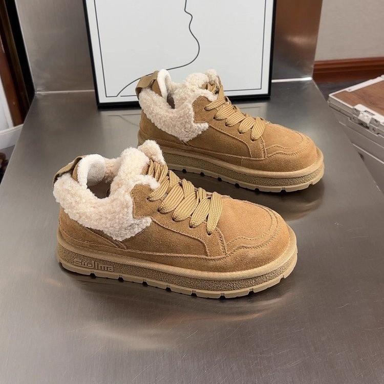 

Sulima зимние сапоги новые на толстой подошве кожа шерсть зимние с начесом утолщенные нескользящие пушистые короткие сапоги хлопковые сапоги 36 верблюд