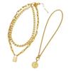 Elegant Three Layer Necklace Set Women Gold Color Relief Pendant Fashion Jewelry