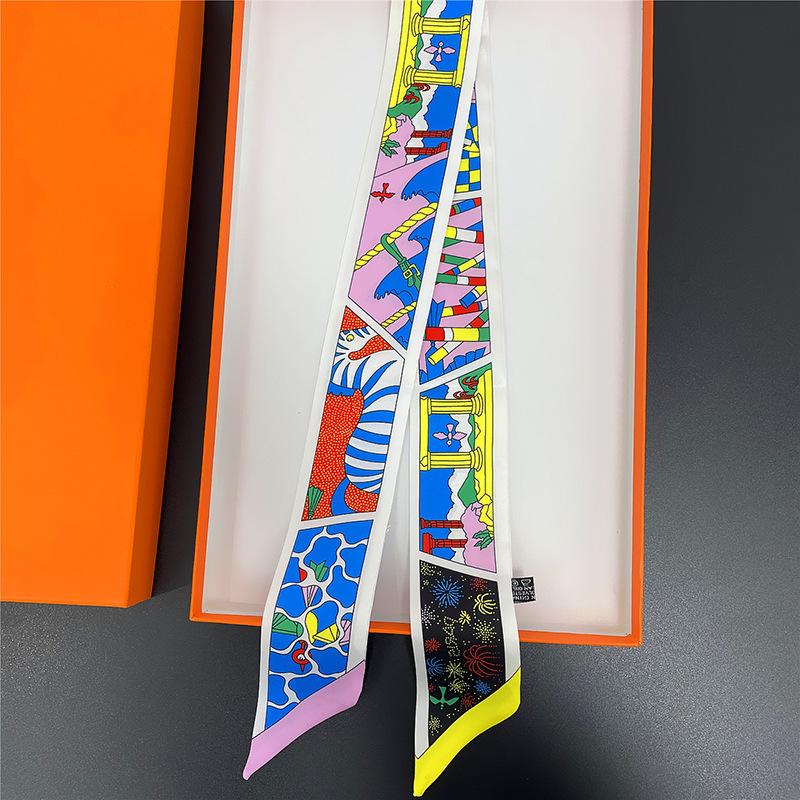 2023 new zebra and manor series, summer printed small streamer, tied bag silk scarf French headband streamer