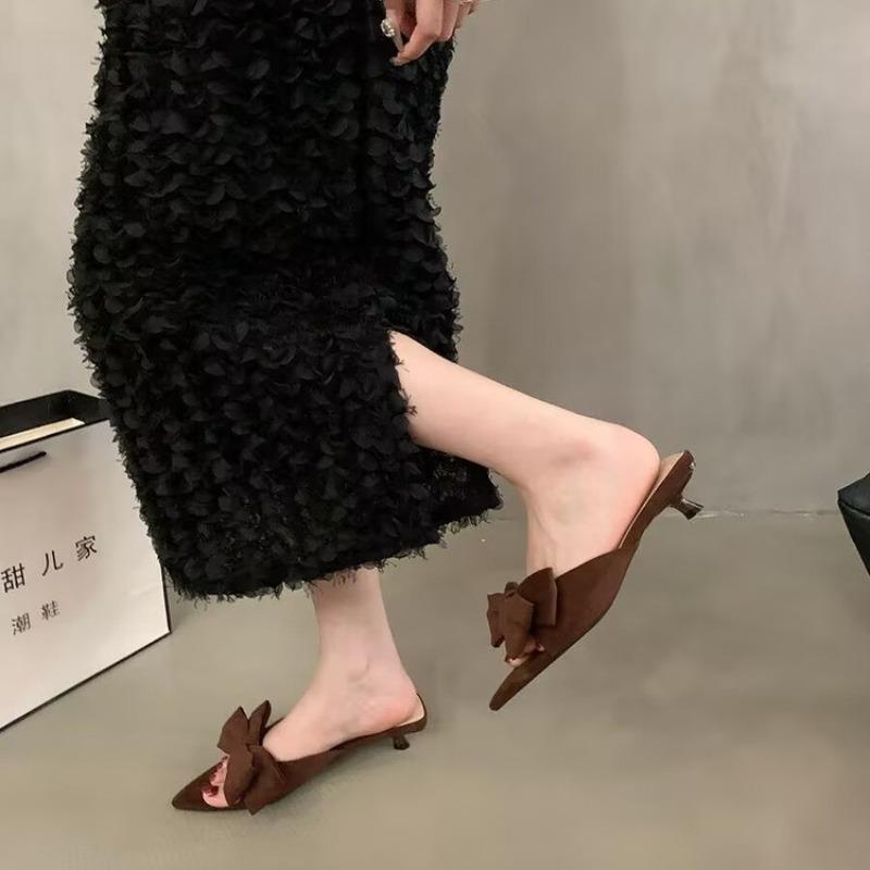 Fashion Women's Summer Butterfly-knot Low Heel Slippers Elegant Open Toe Party Dress Shoes Fashion Outdoor Ladies Slides Zapatos Mujer