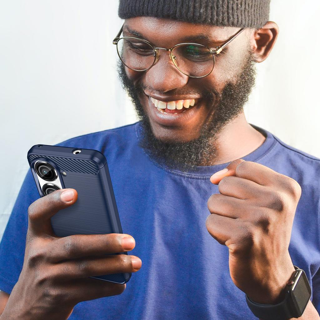 Pro Asus Zenfone 10 5G Pouzdro na telefon z TPU s texturou uhlíkových vláken Broušený ochranný kryt na telefon