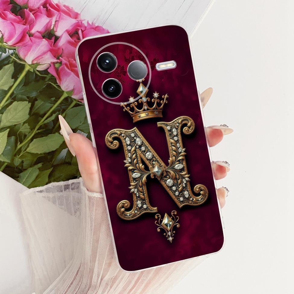 For Xiaomi Poco F7 Pro 5G Case Cover Transparent Luxury Crown A-Z Letters 2D Flat Pattern Soft Casing 24117RK2CG