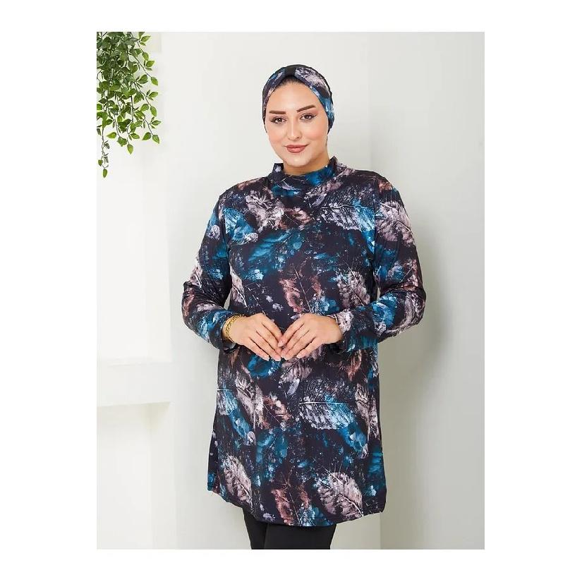 New Green 2 Piece Set Muslim Women Modest Muslim Floral Print Swimwear Full Coverage Swimsuit Islamic Hijab Beachwear Burkini Swimsuit (without