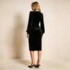 European and American New Temperament V-neck Velvet Dress Women's Waist and Thin Bubble Sleeves Hip-wrapped Medium and Long Dress