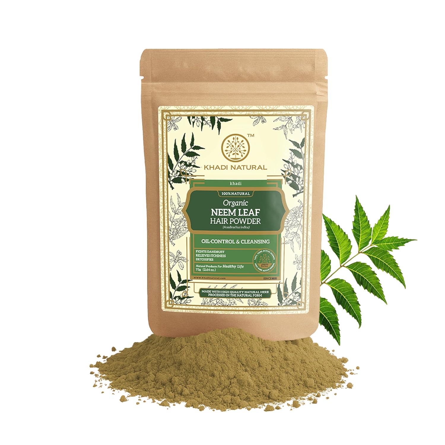 

Khadi Natural Neem Leaf Organic Powder 75g Pack Of 1 For Skin & Hair Care, Scalp Cleansing & Brightening