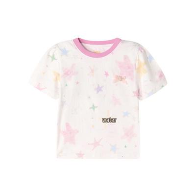 Dessal Girls' Watercolor Star Print Short Sleeve T-shirt