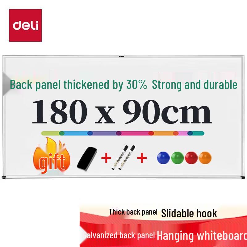 Deli 180x90cm Magnetic Wall-Mounted Whiteboard Set