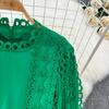 Elegant Crochet Lace Dresses for Women Hollow Out O Neck Lantern Sleeve A Line Belted Vestidos Court Style Dress Dropship