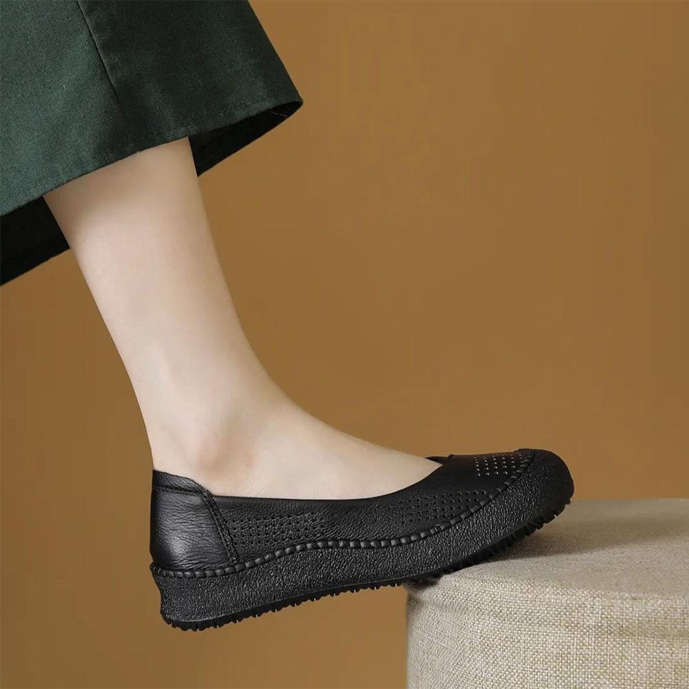 Genuine Leather Women Loafers Slip On Flats Cowhide Comfortable Soft Casual Shoes Daily Wear Black Beige Yellow Plus Size 41