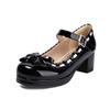 Fashion Size 34-48 Woman Med Heel Lolita Shoes Patent Leather Cute Bow Mary Jane Pumps Bride Wedding Cosplay Party Red Pink Black Green