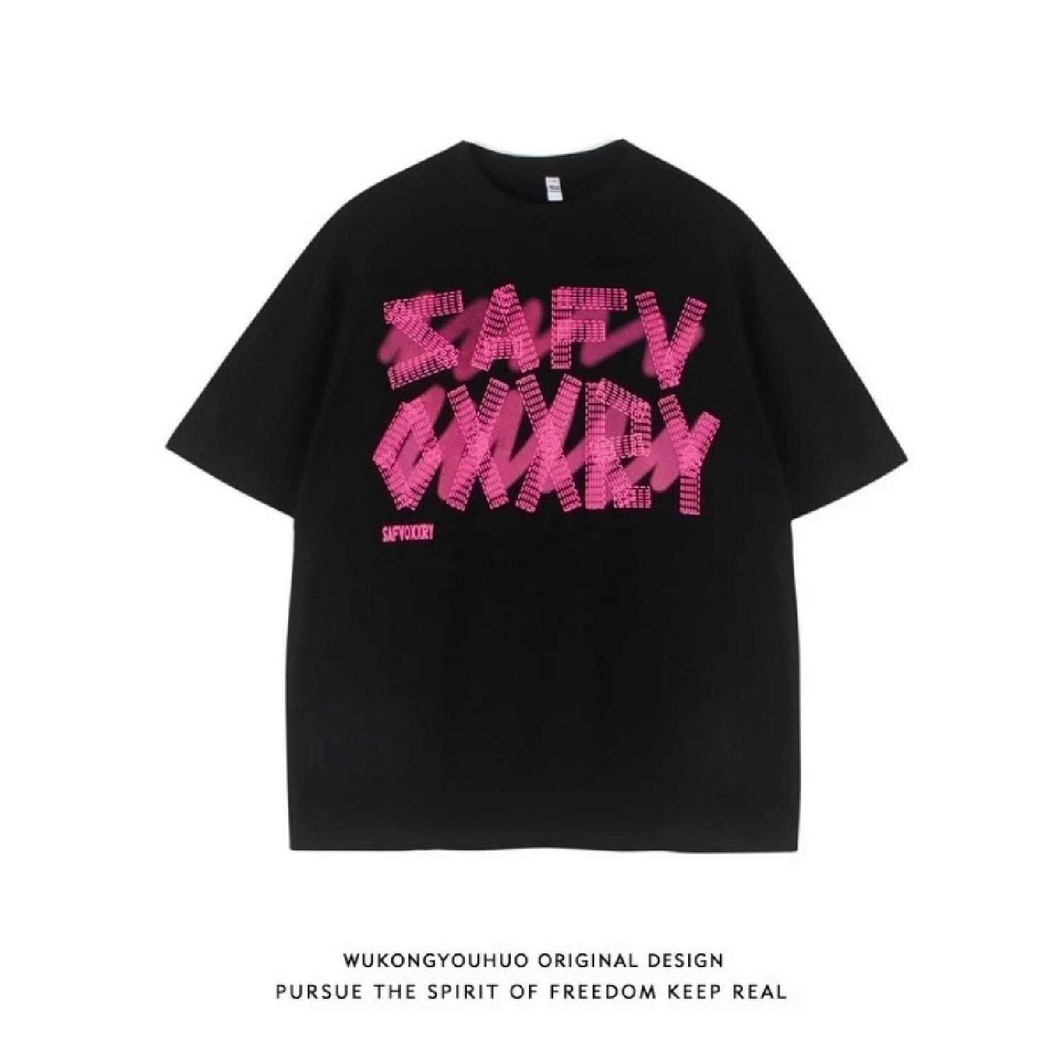 

Plus Size Wukong Tide Brand Design Sense Letter Printing Round Neck Short Sleeve T-shirt Women s Hip Hop Oversize Versatile XXXXXL чорний