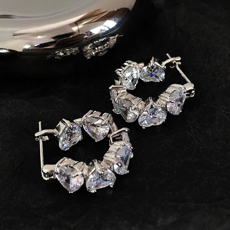 ZAKOL Изысканные серьги-кольца в форме прозрачного сердца из кубического циркония, новые трендовые, с посеребрением, свадебные аксессуары для ушей