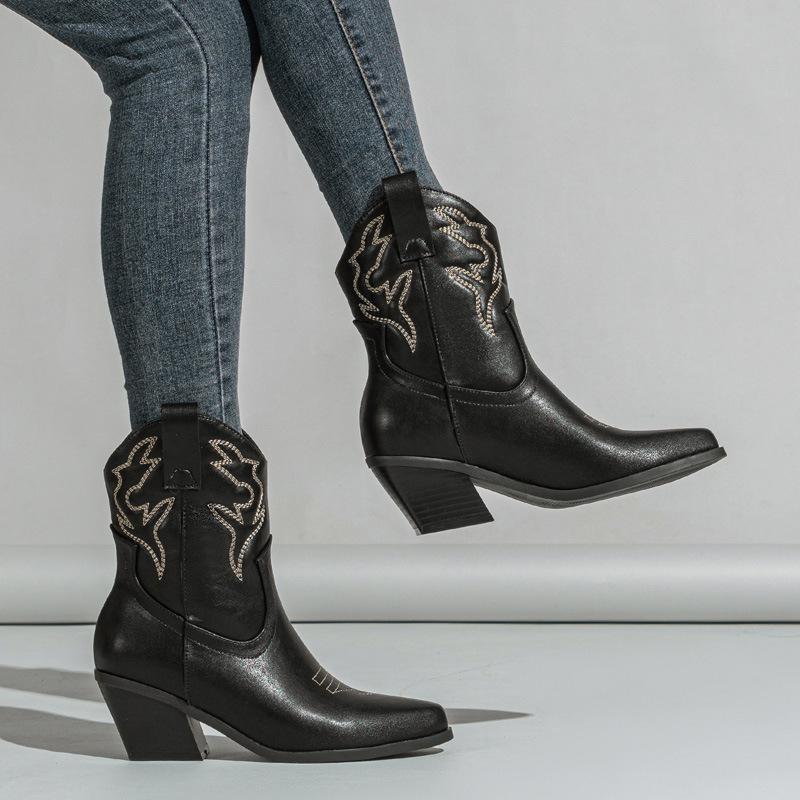 Western boots embroidered denim 2025 new large size knight boots medium tube Martin boots Chelsea boots short boots children