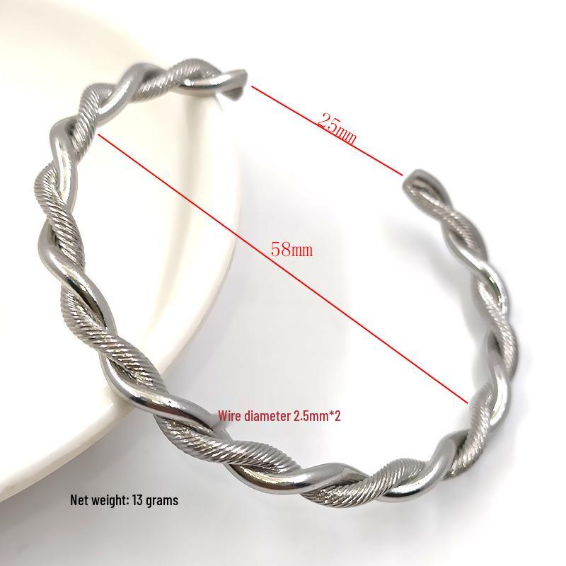 18K Gold Inlaid Stainless Steel Twisted C-Shape Bangle - Simple, Personalized Jewelry Accessory