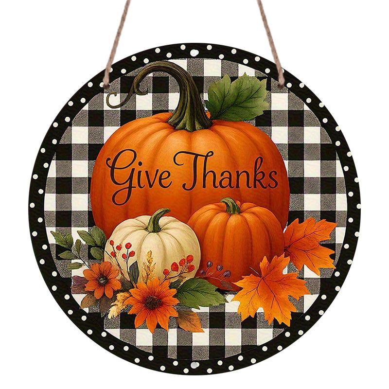 2D Flat, 1pc Thanksgiving-themed Round Aluminum Sign, Thanksgiving Design Featuring Pumpkins and Autumn Leaves, High Quality, Pre-Hole, Reusable
