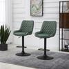 Retro Bar Stools Set of 2, Adjustable Kitchen Stool, Upholstered Bar Chairs with Back, Swivel Seat, Green