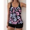 Floral Printed Tankini Set Two Piece Swimsuit Short Women Straped Swimwear Female Bathing Suit Beachwear Swimming Summer
