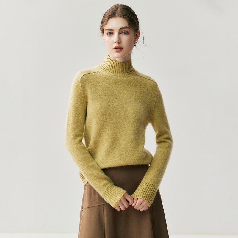 2026 Autumn/Winter Women's Cashmere High Neck Saddle Shoulder Knit Sweater