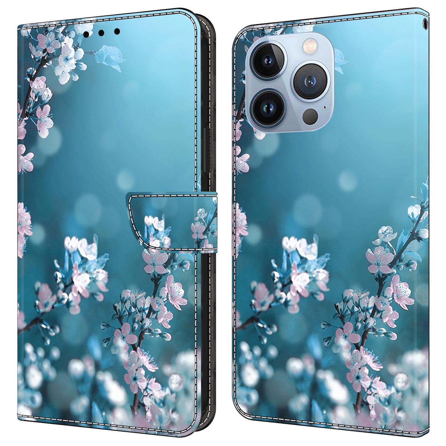 

Для iPhone 16 Pro Чехол 3D Узор Кошелек из ПУ кожи Чехол для телефона с подставкой Plum Blossoms