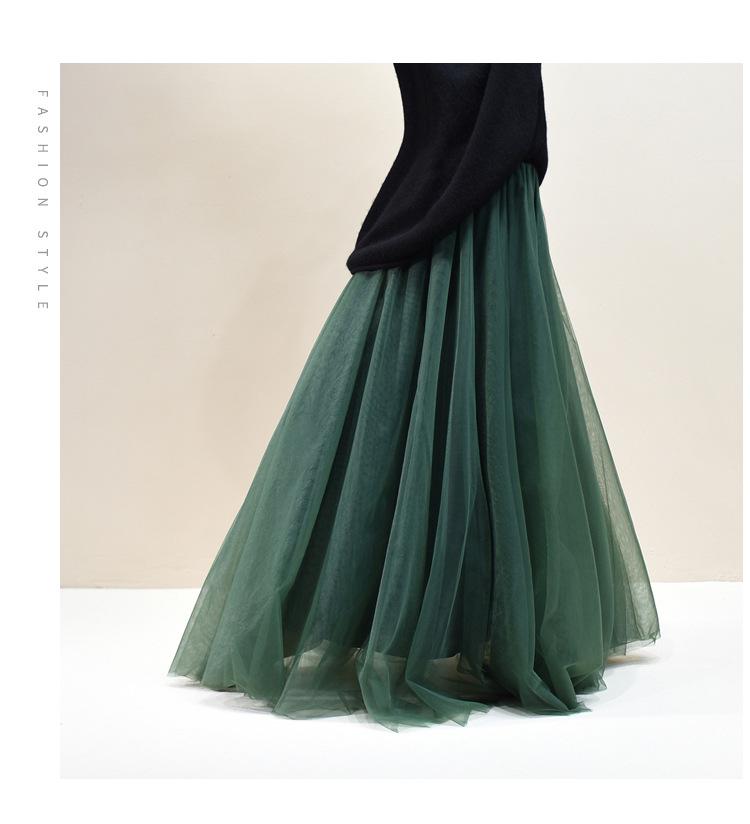 Women's Mesh Pleated Tulle Midi Skirt - Mid-Length, Large Swing Design for Dance and Fairy Styles.