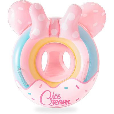 Babyzwemring, roze zwemhulpmiddel voor baby's, PVC zwemtrainer met zwemzitje voor baby's en transparant handvat, kinderen van 0-48 maanden voor in het zwembad