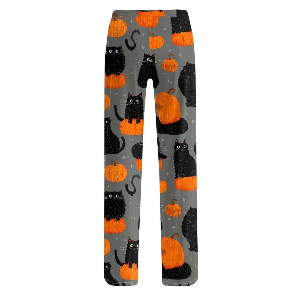 Pantaloni Pigiama da Donna con Stampa di Halloween, Vita Elastica e Coulisse, per Uso Casual e da Notte