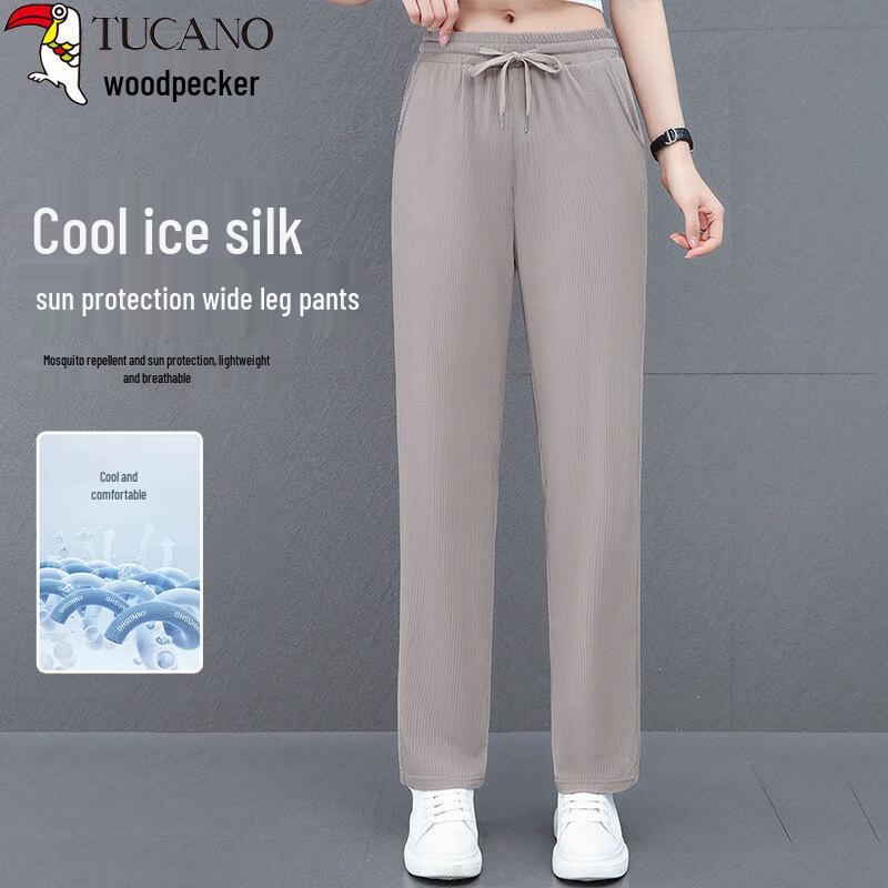 Woodpecker Women s Ice Silk High-Waisted Wide-Leg Pants L
