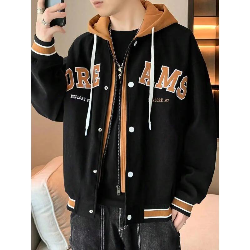 Men's Autumn New Brand All-match Student Letter Hooded Jacket Trendy Women High Quality Varsity Baseball Uniform Jacket