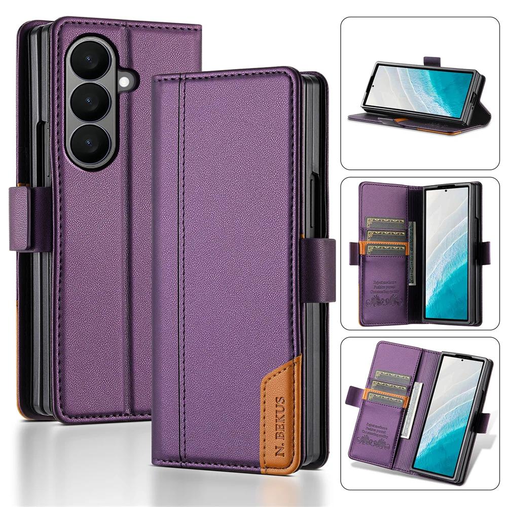 Luxury Leather RFID Wallet Cards Solt Phone Case for Samsung Galaxy Z Fold 7 6 5 4 3 Fold6 Fold7 Flip Magnetic Protective Cover