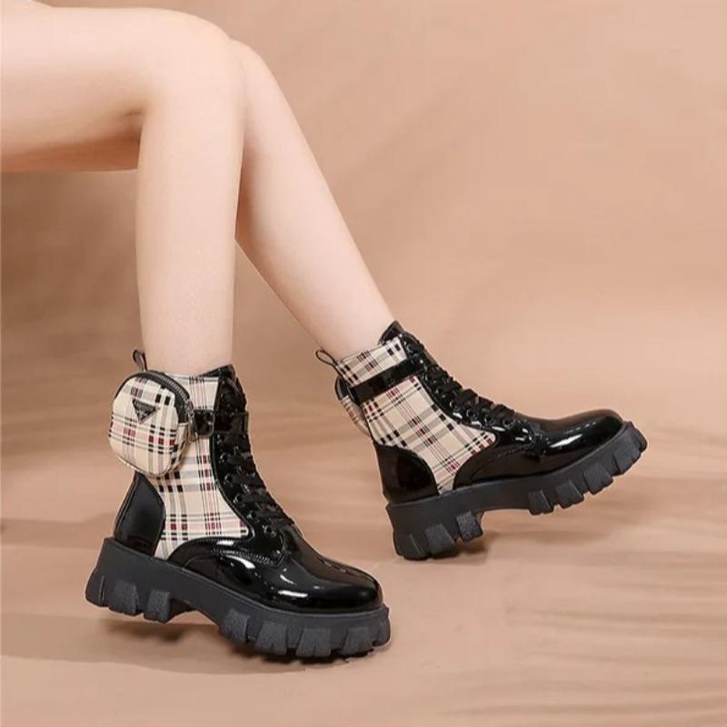Women's Boots Fashion Ankle Boots Thick Bottom Round Head Buckle Small Leather Bag Short Boot Comfort Women Boots Zapatos Mujer