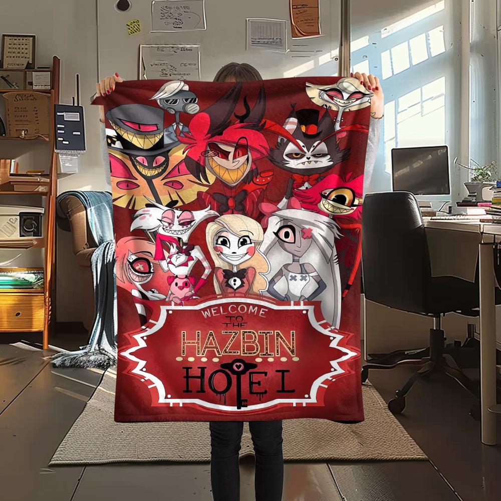 1Pc Hazbin Hotel Print Flannel Blanket, High Quality Comfortable for All Seasons, Home Decor, Warmth and Comfort, Perfect for Christmas Gifts