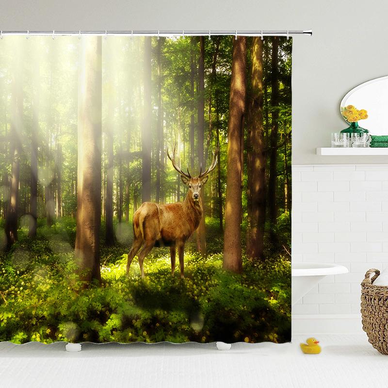 Natuur Bos Douchegordijn Waterdicht Badkamer Scherm Bomen Landschap Gordijnen Polyester Stof Huisdecoratie Badkamer Gordijnen