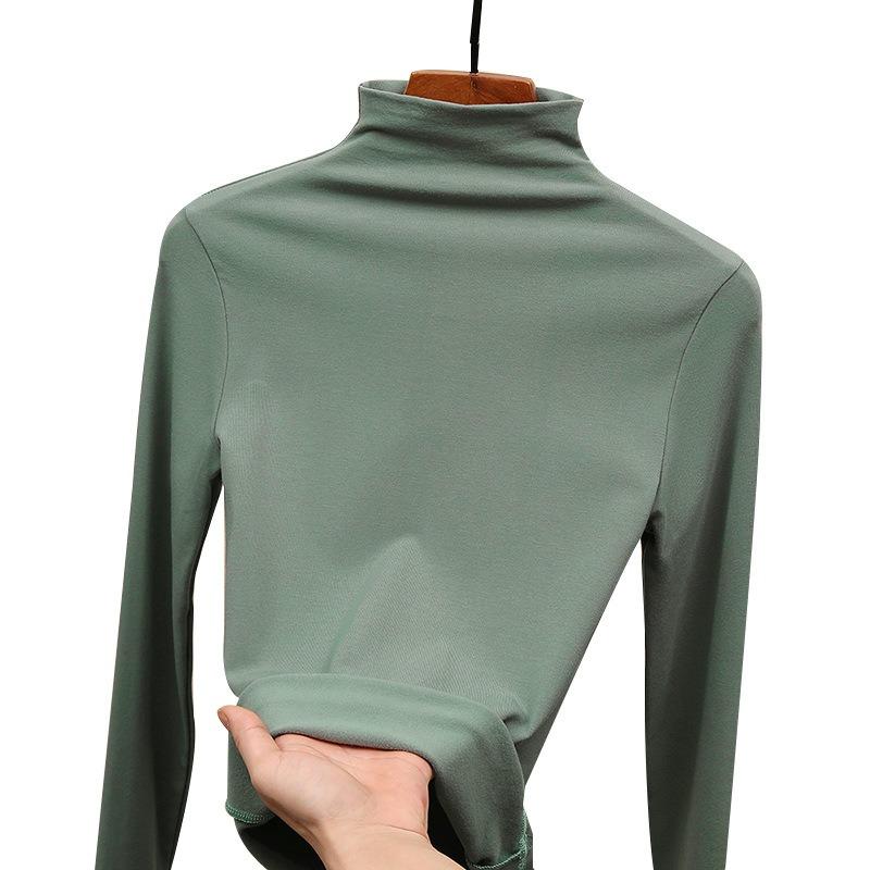 Semi-turtleneck Velvet Bottoming Shirt for Women In Autumn and Winter, Black and White Thickened Mid-neck Long-sleeved Top